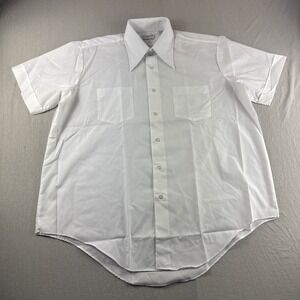 Vintage Cascade Shirt Men 17 White Short Sleeve Button Up Permanent Press Preppy
